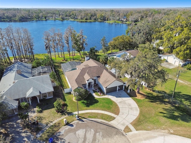 bird's eye view featuring a water view