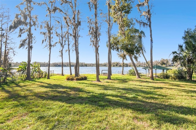 view of yard with a water view