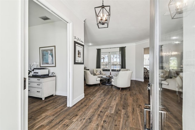 1301 Jen Ma Jo Ln, Lutz, FL 33549 - entryway featuring a chandelier, crown molding, dark wood finished floors, and french doors