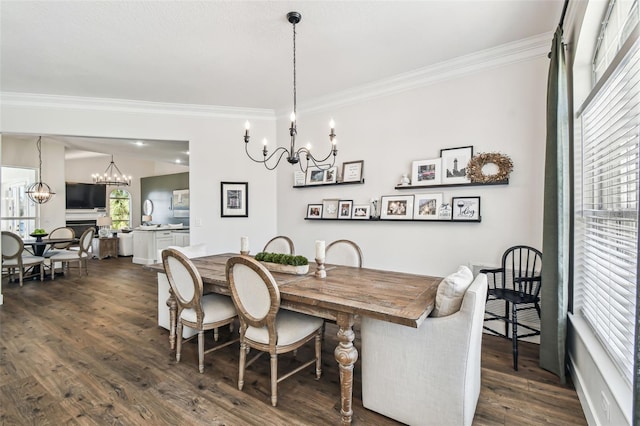 1301 Jen Ma Jo Ln, Lutz, FL 33549 - dining area featuring a chandelier, ornamental molding, and dark wood finished floors