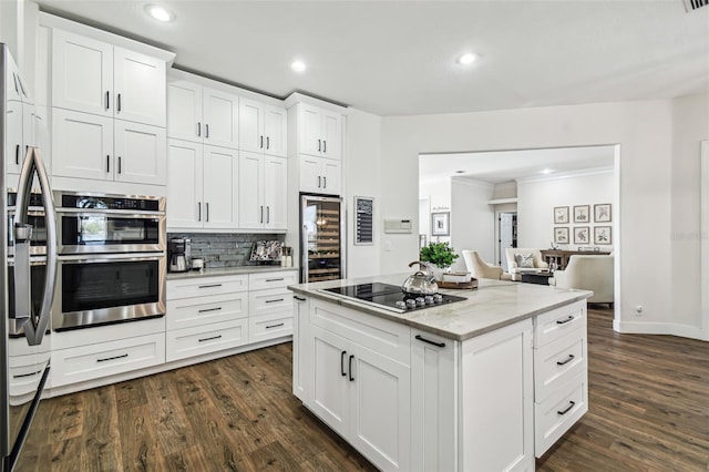 1301 Jen Ma Jo Ln, Lutz, FL 33549 - kitchen with wine cooler, stainless steel appliances, dark wood-style floors, recessed lighting, and white cabinets