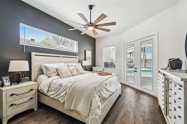 1301 Jen Ma Jo Ln, Lutz, FL 33549 - bedroom with dark wood-style floors, access to exterior, multiple windows, and a ceiling fan