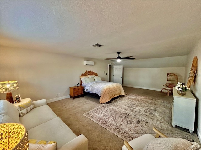 1301 Jen Ma Jo Ln, Lutz, FL 33549 - bedroom featuring carpet flooring, a wall unit AC, a ceiling fan, and a textured ceiling