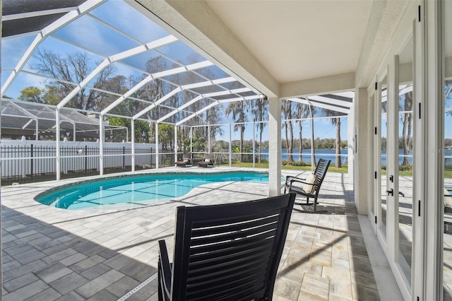 1301 Jen Ma Jo Ln, Lutz, FL 33549 - view of pool with a patio area, a water view, and glass enclosure