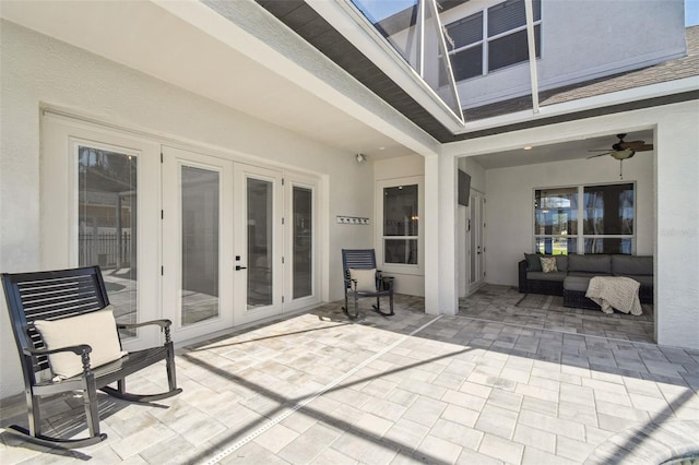 1301 Jen Ma Jo Ln, Lutz, FL 33549 - view of patio / terrace featuring french doors, an outdoor hangout area, and a ceiling fan
