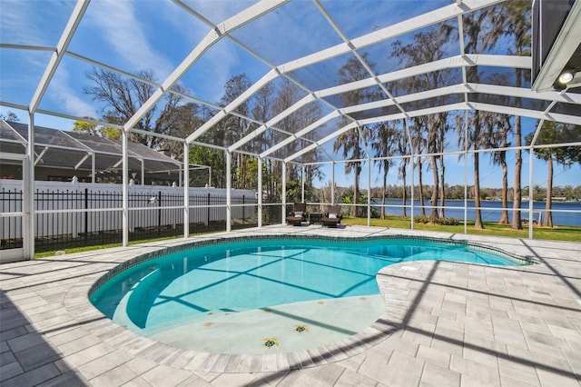 1301 Jen Ma Jo Ln, Lutz, FL 33549 - view of swimming pool with a patio area, a water view, and glass enclosure