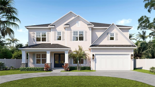 view of front of home featuring decorative driveway, a front yard, and fence