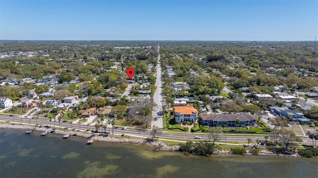 bird's eye view with a residential view and a water view