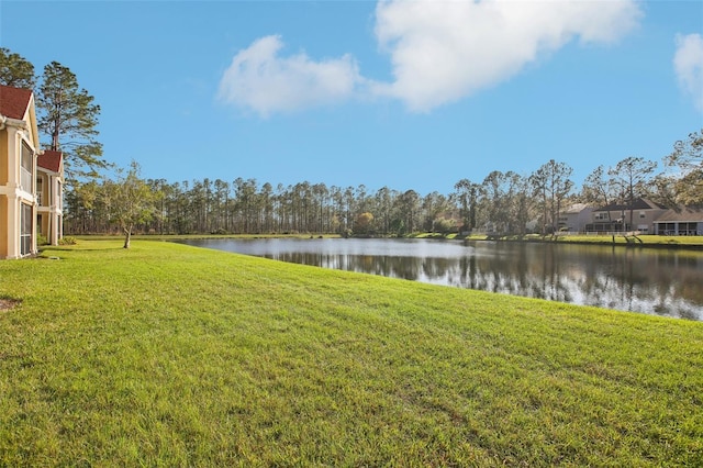 view of yard with a water view