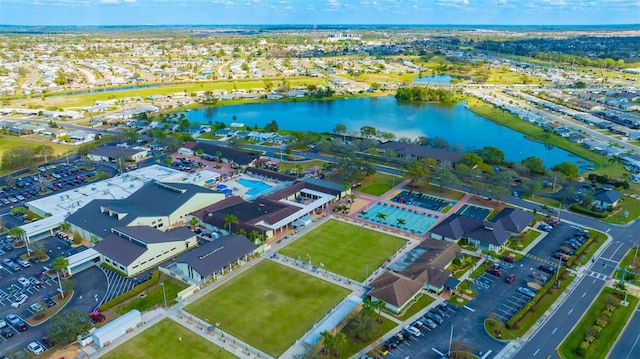 aerial view with a water view