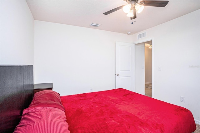 bedroom featuring ceiling fan and visible vents