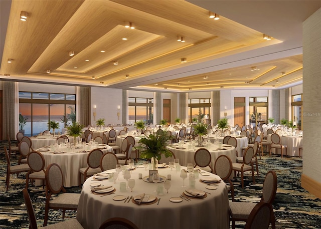 dining space featuring a tray ceiling