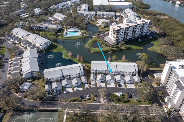 aerial view featuring a water view