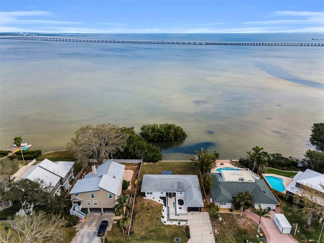 aerial view with a water view