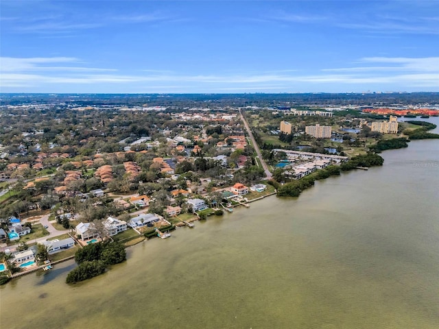 bird's eye view with a view of city and a water view