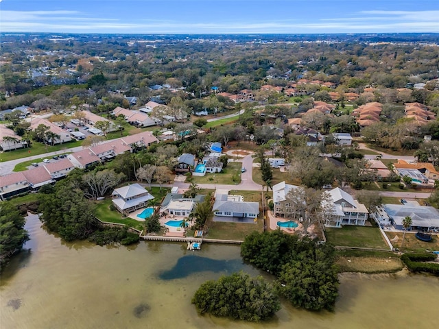 aerial view featuring a residential view and a water view