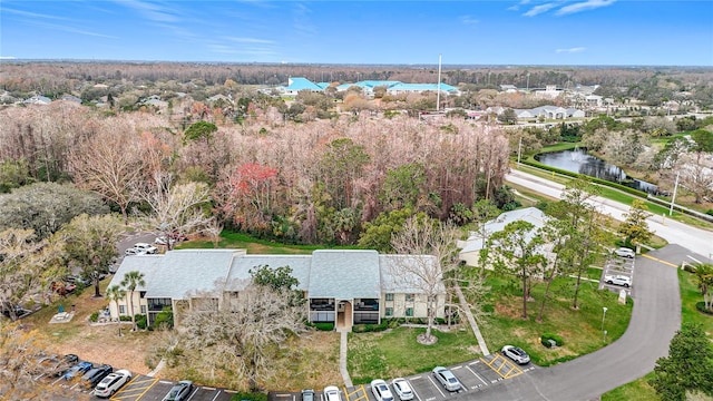 aerial view featuring a water view and a residential view