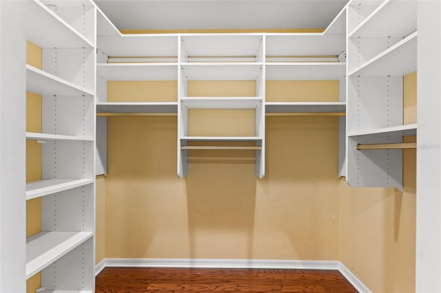 walk in closet with wood finished floors