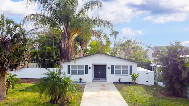 view of front facade with fence, a front lawn, and stucco siding