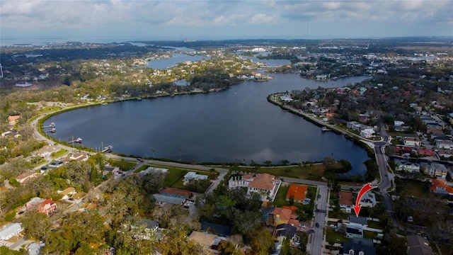 aerial view with a residential view and a water view