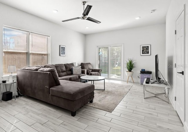 4440 58th Ave N, Saint Petersburg, FL 33714 - living area with recessed lighting, a ceiling fan, and wood tiled floor