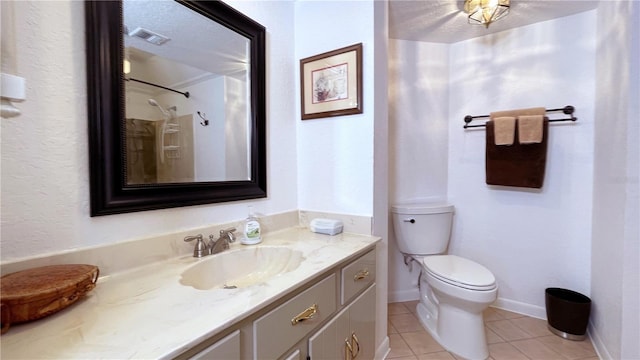 full bathroom featuring visible vents, baseboards, toilet, tile patterned floors, and vanity