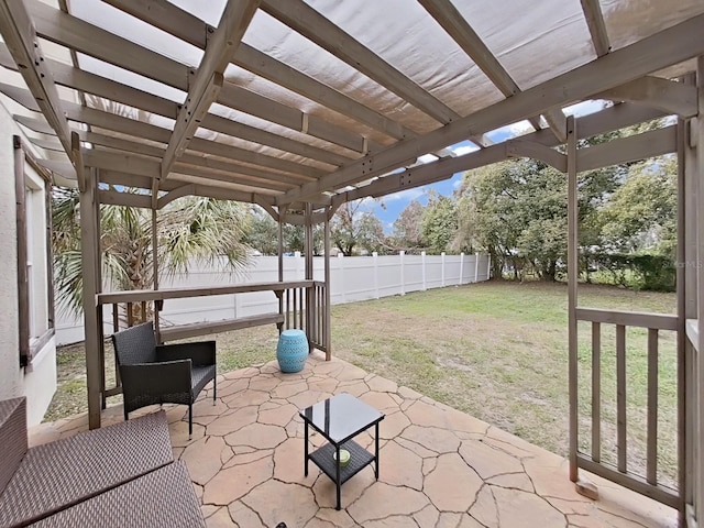 view of patio with a fenced backyard and a pergola