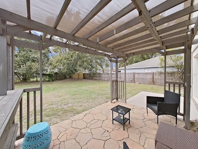 view of patio / terrace featuring a fenced backyard and a pergola