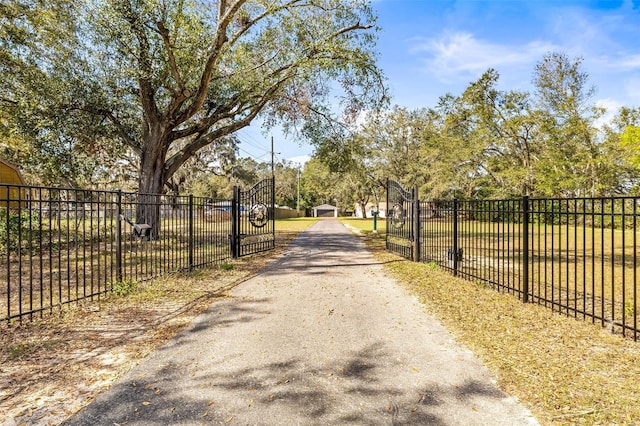 view of street with driveway and a gated entry