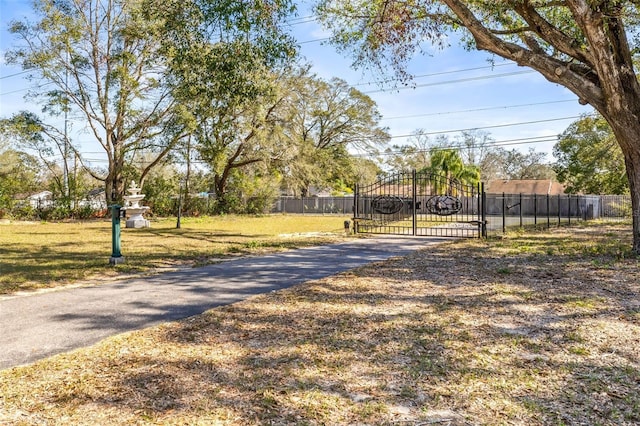 view of road with a gate and a gated entry