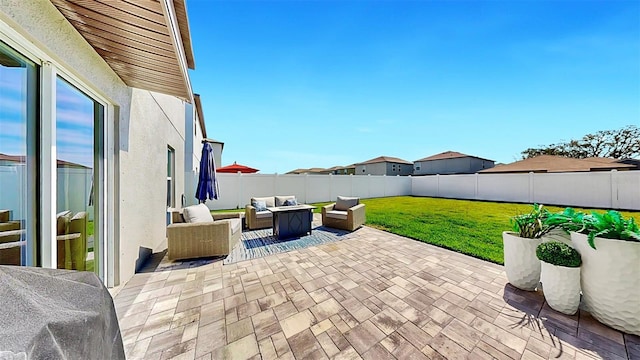 view of patio / terrace with outdoor lounge area and a fenced backyard