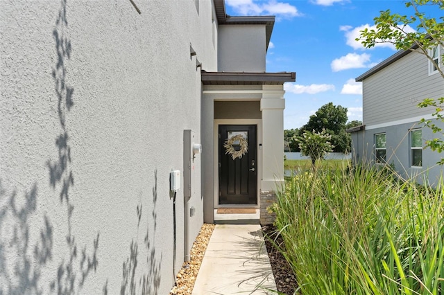5994 Shiner St, Land O Lakes, FL 34638 - doorway to property with stucco siding