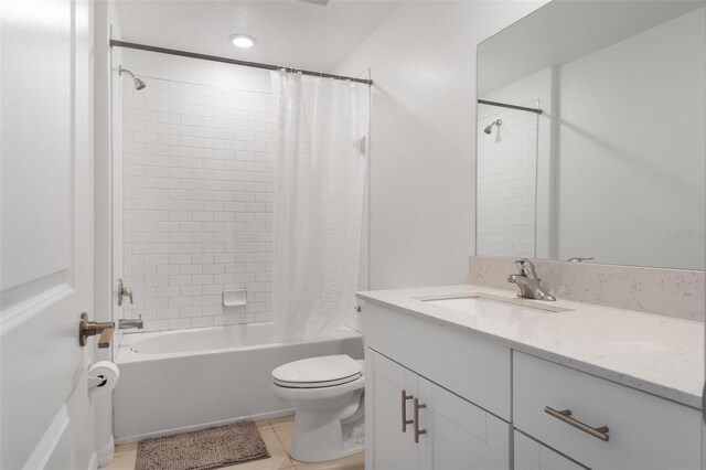 5994 Shiner St, Land O Lakes, FL 34638 - full bathroom with toilet, shower / bath combination with curtain, vanity, and tile patterned floors