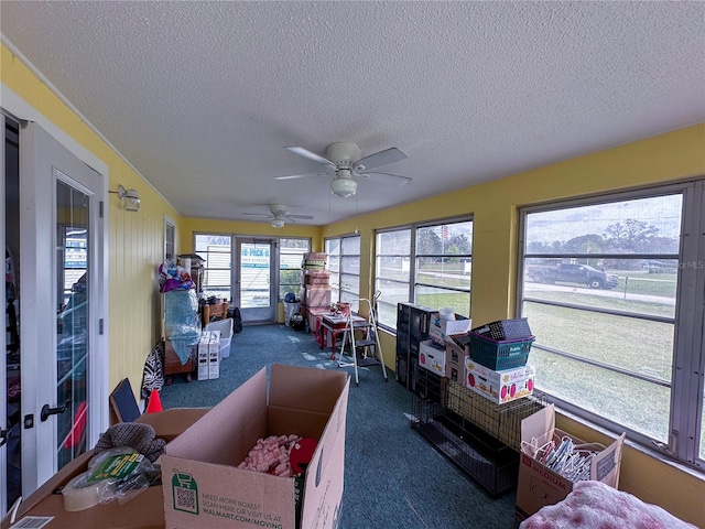 sunroom / solarium featuring a ceiling fan