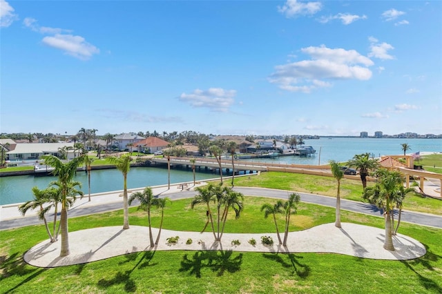 view of water feature with a residential view