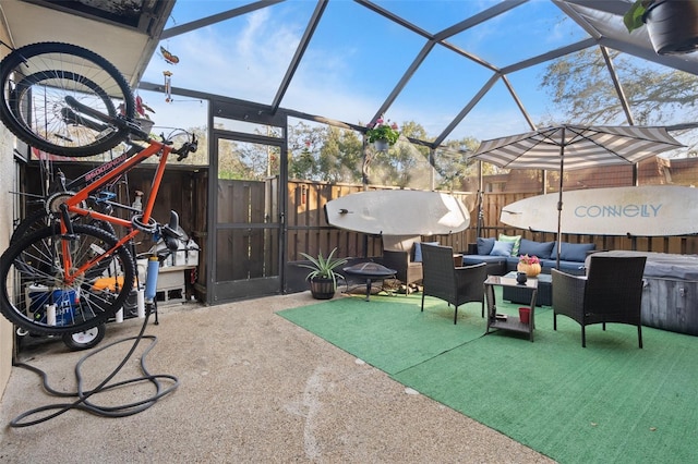 view of patio with a lanai and outdoor lounge area