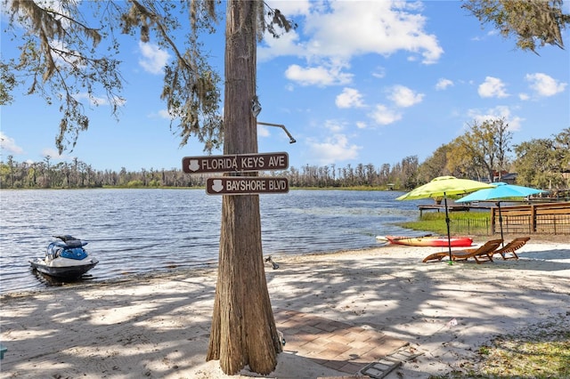 view of dock with a water view