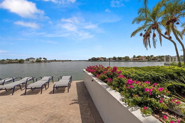 view of dock with a water view