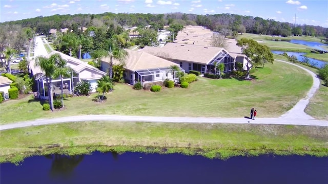 bird's eye view featuring a water view