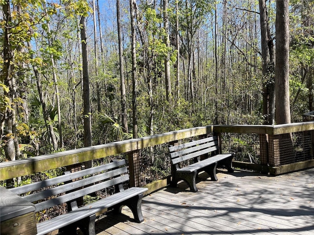 deck with a wooded view