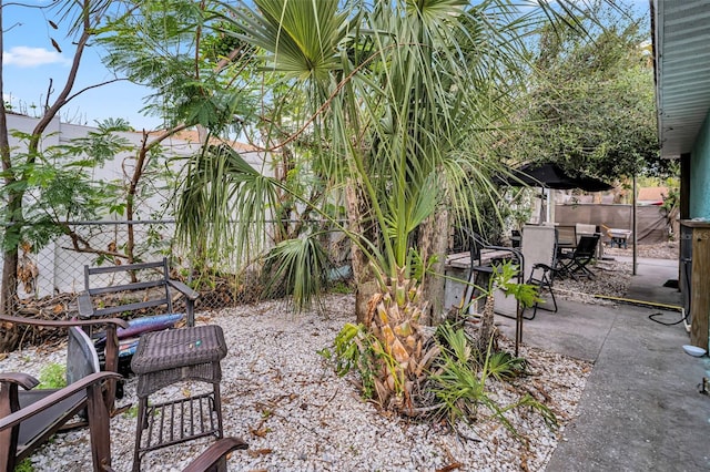 view of yard with a fenced backyard and a patio