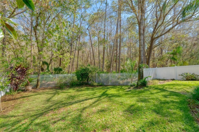 view of yard with a fenced backyard