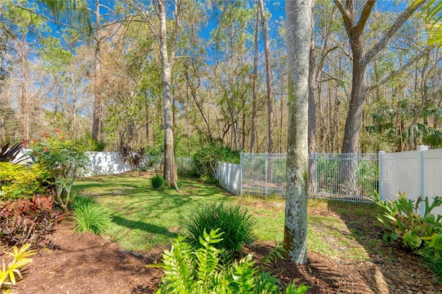 view of yard with a fenced backyard