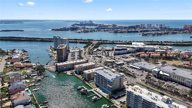 bird's eye view with a view of city and a water view