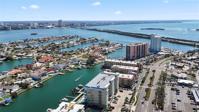 bird's eye view with a water view and a city view