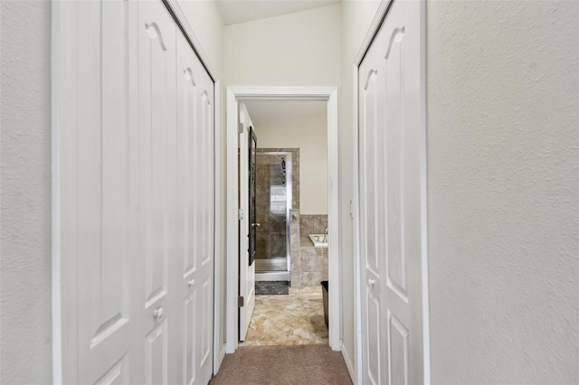 corridor with carpet flooring