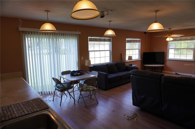 living room with a wealth of natural light and wood finished floors