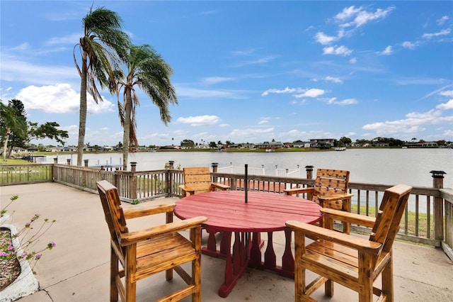 dock area with a water view