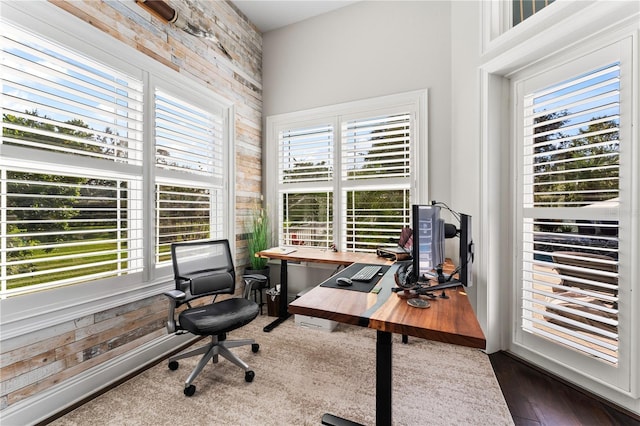 office space featuring wood finished floors