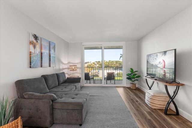 living room with wood finished floors and baseboards